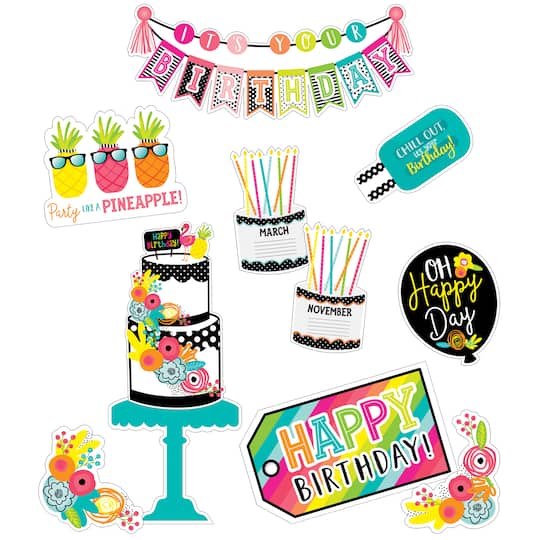 Schoolgirl Style&#x2122; Simply Stylish Tropical Pineapple Birthday Bulletin Board Set